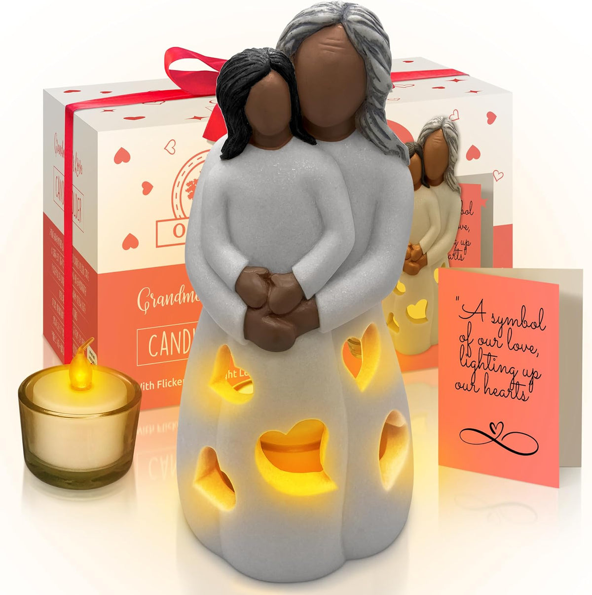 Gifts for Mom from Daughter - Mothers Day Candleholder Statue with Flickering LED Light | Birthday Gift for Mom | Unique Present with Greeting Card | Seasonal Home Dcor (Light Brown) - Image 12