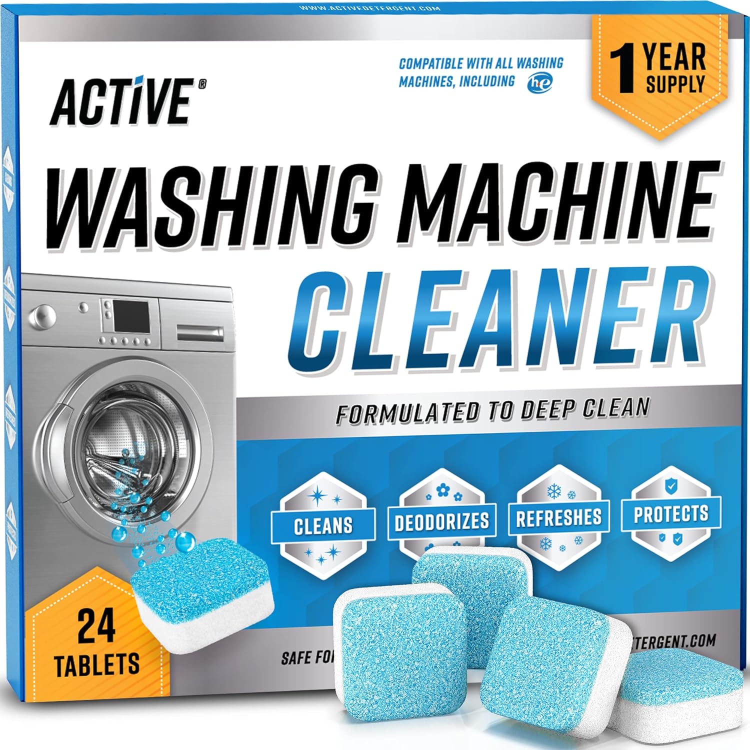 ACTIVE Washing Machine Cleaner 24 Pack front view deep cleaning tablets