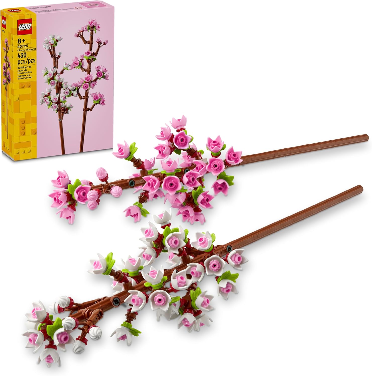 Lego Cherry Blossom building toy front view showing pink and white flowers.