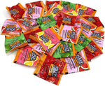 Close up view of the bold colored American imported hard candy lollipops.
