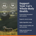 Feline Natural imported dry cat food packaging back showing full ingredient disclosure and nutritional analysis