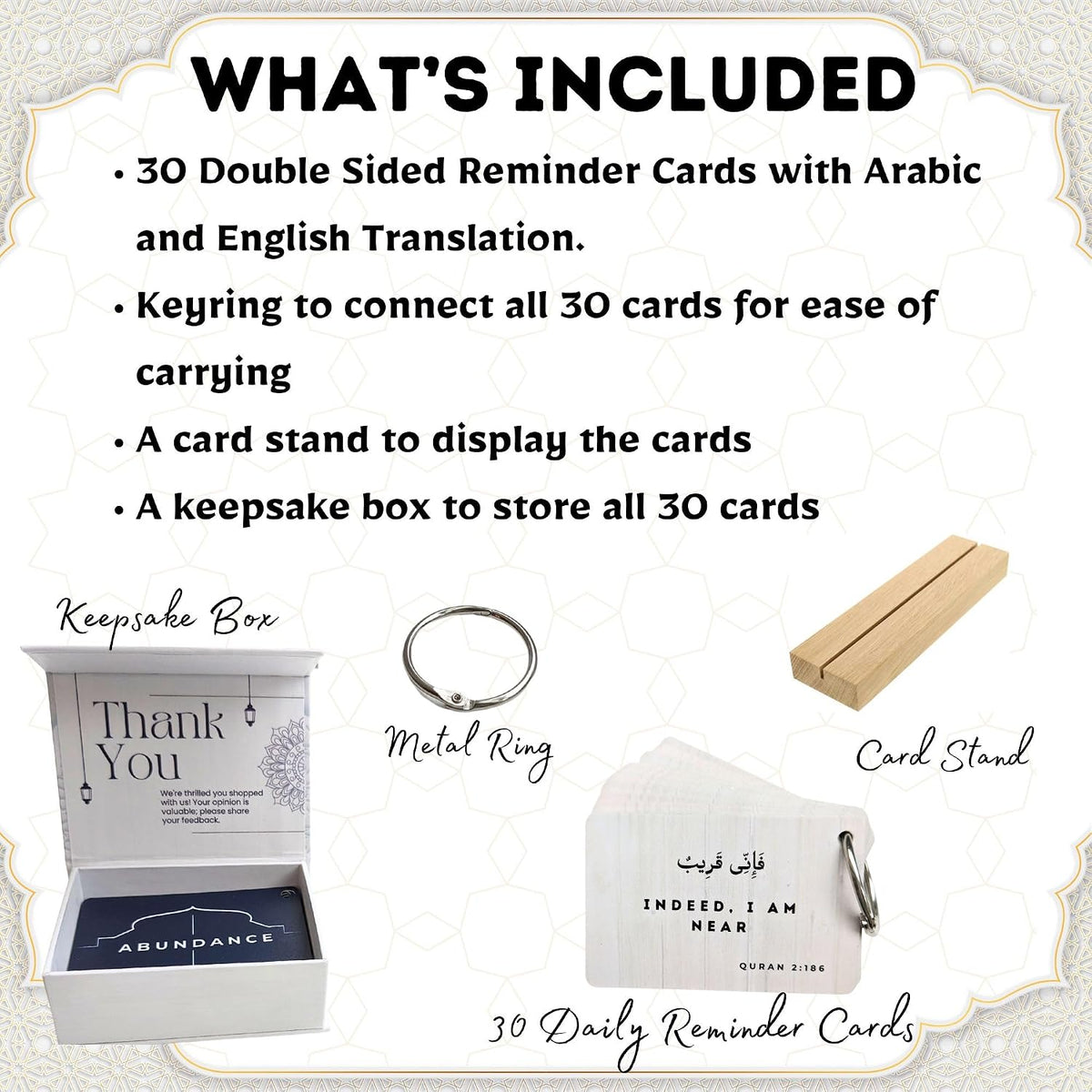 Zarf Islamic Affirmations Cards on metal ring