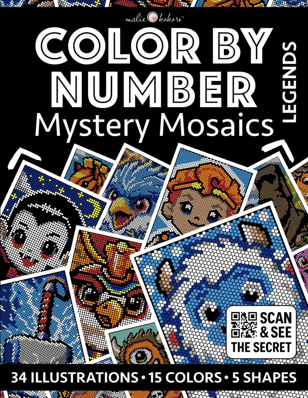 Color by Number: Legends | Black Background Edition | Mystery Mosaics Coloring Book for Adults | Pixel Art Coloring for Relaxation and Mindfulness: ... (Color by Number - Black Edition | Pixelart) - Image 1