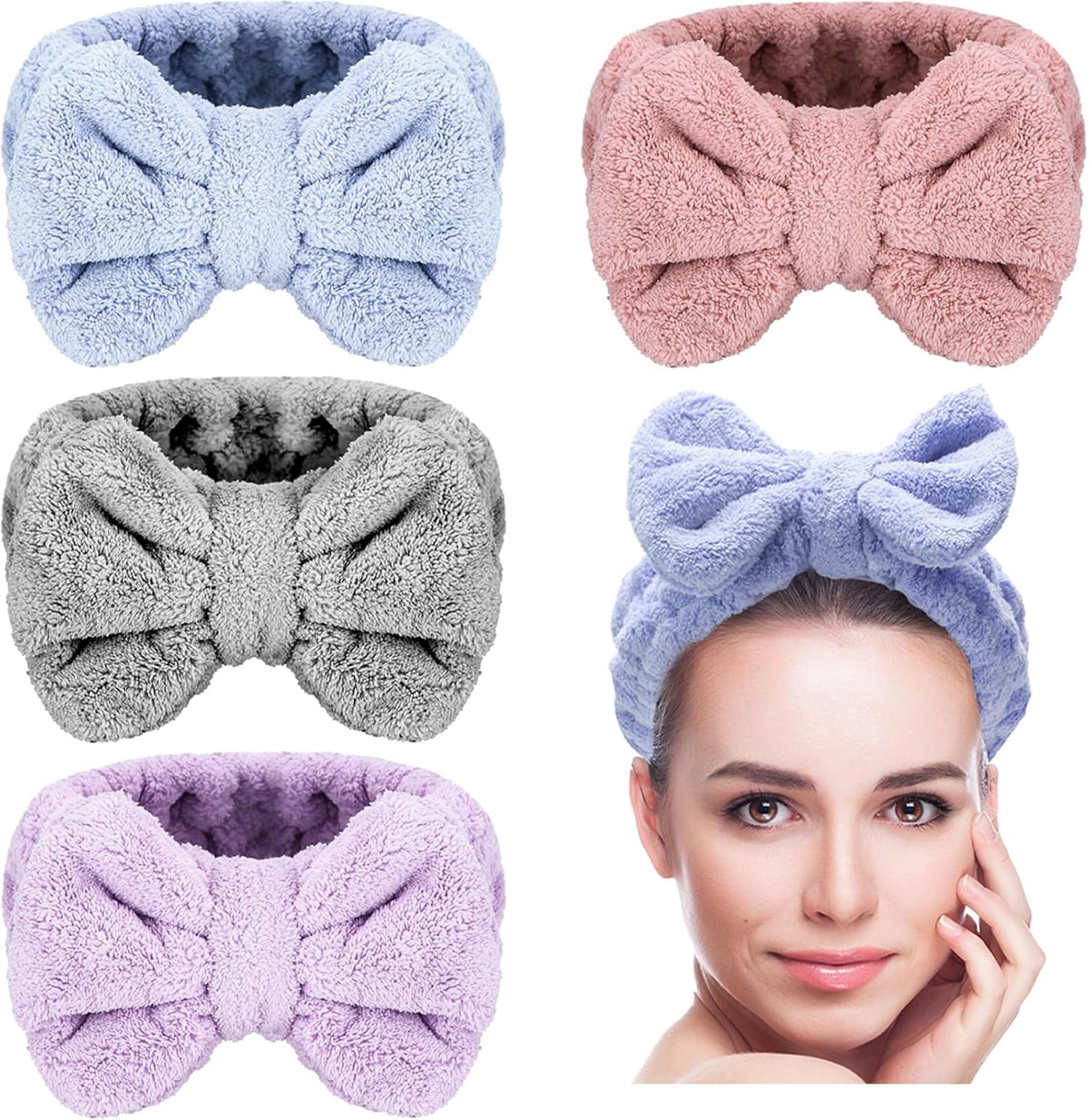 Model wearing Senkary bow headband for face washing