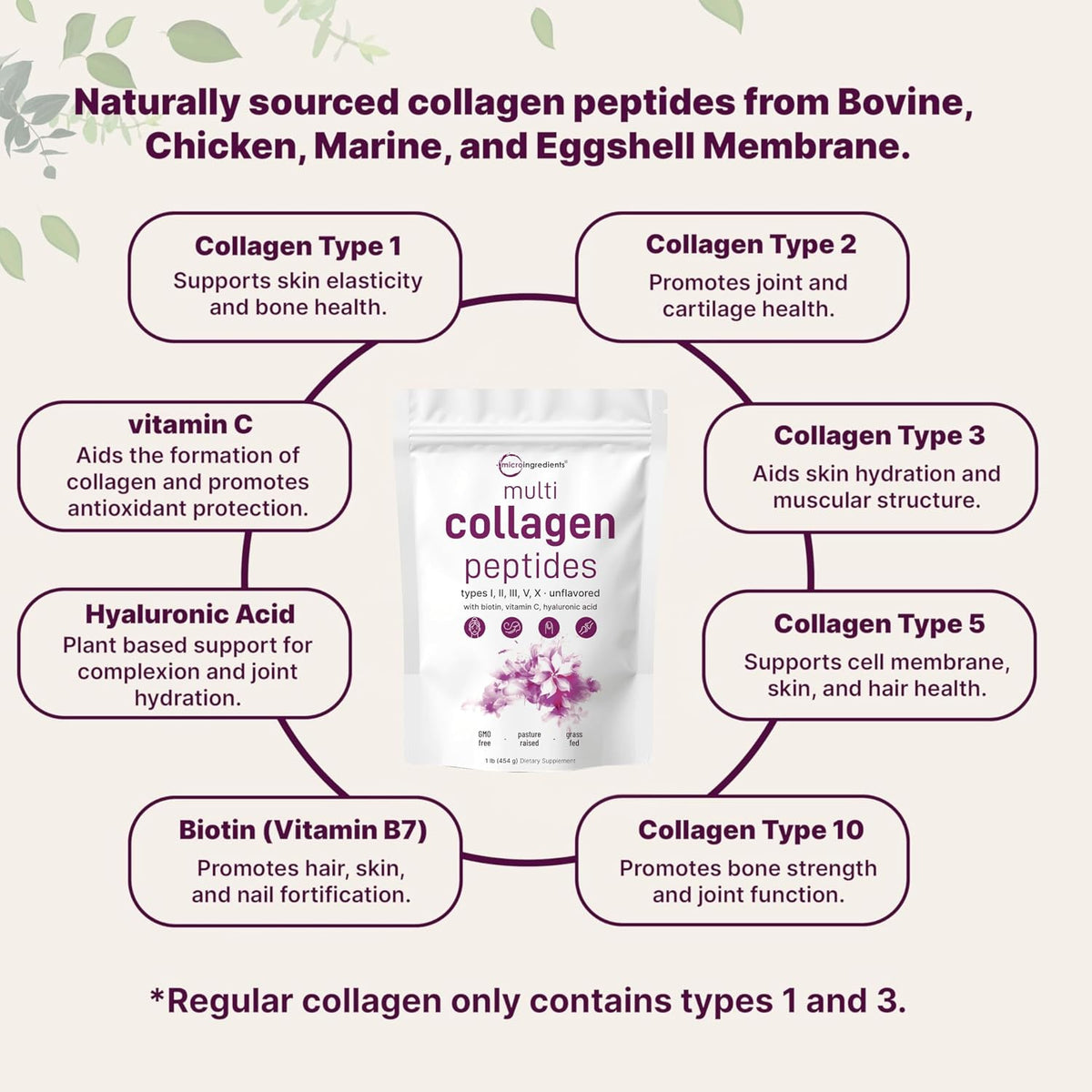 Micro Ingredients multi collagen peptides powder scoop and texture
