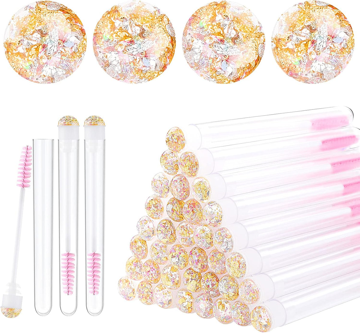 Dming 50-Piece Disposable Mascara Brushes - Eyelash Brushes, Diamond Mascara Wands with Tube, Makeup Tool, Lash Spoolies, Sanitary Brushes, Lash Extension Supplies (Tube Star D Pink 50) - Image 9