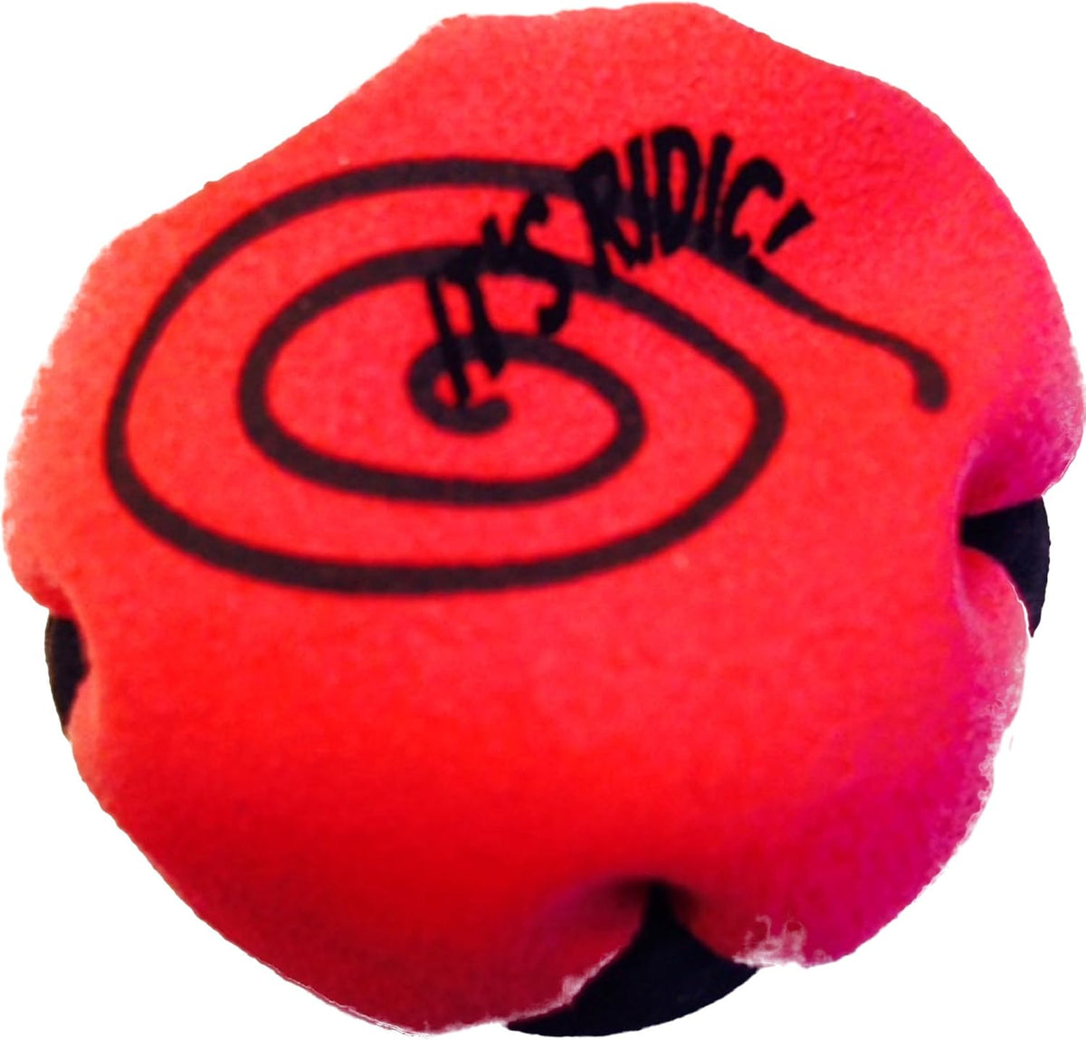 Its Ridic Record Breaker two panel sand filled hacky sack footbag front view showing red synthetic suede material
