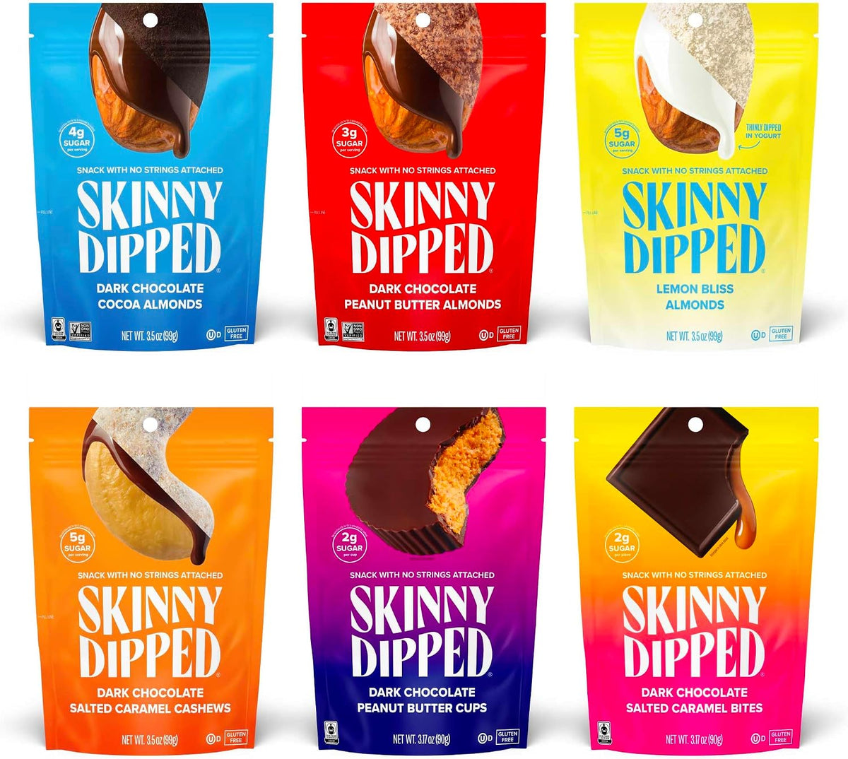 SkinnyDipped Dark Chocolate Cocoa Almonds, Healthy Snack, Plant Protein, Gluten Free, 3.5 oz Resealable Bags (Pack of 5) - Image 10