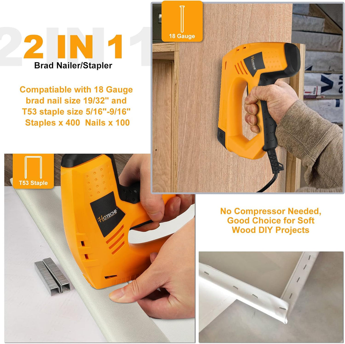 Top profile of the electric nail gun showing the cord and housing design