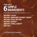 Back label of Hu vanilla crunch bar detailing the unrefined coconut sugar content.