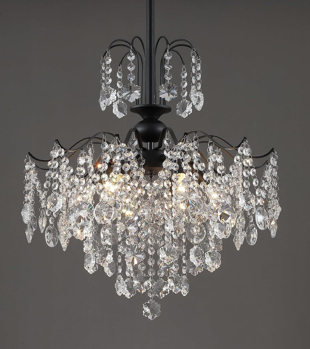 Q&S Small Crystal Chandelier Flush Mount Ceiling Light 3 Lights Modern Chrome Iron Raindrop Crystal Ceiling Fixture for Bedroom Hallway Closet Entryway Stairs - Image 9