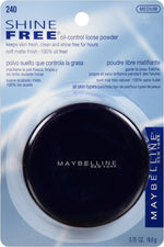 Maybelline Shine Free loose powder packaging showing oil-free label
