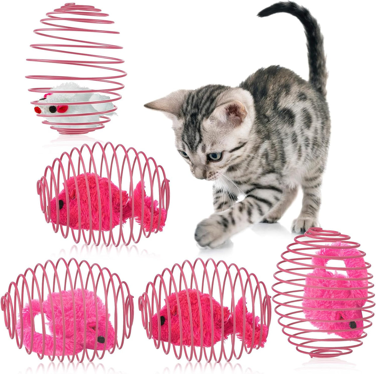 Jecery 25 Pcs Cat Spring Balls Toys Stretchable Rolling Balls Colorful Playful Coils Interactive Action Toy Caged Rats for Kitten Pet Supplies (Mouse and Bell,Colorful) - Image 13