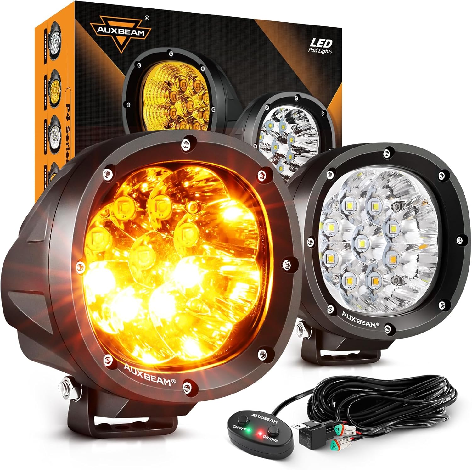 Auxbeam P4 Series 4 inch round LED pod lights front view