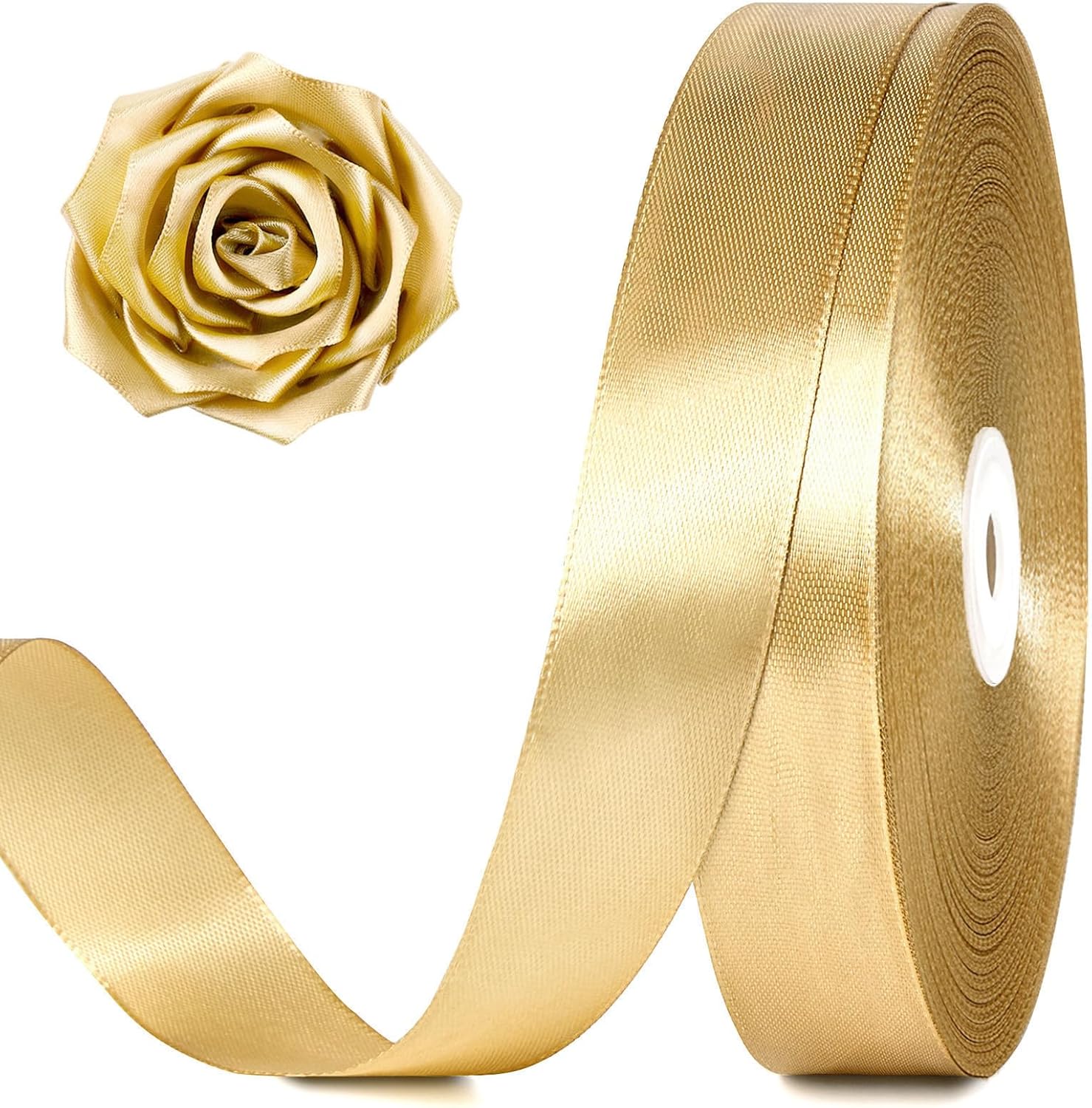 Jutieuo champagne gold satin ribbon 100 yards roll front view