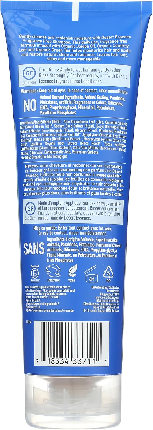 Desert Essence sensitive scalp shampoo back label ingredients