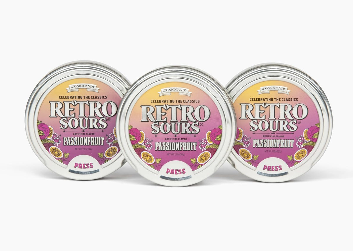 Iconic Candy Retro Sours Tangerine flavor tin close up