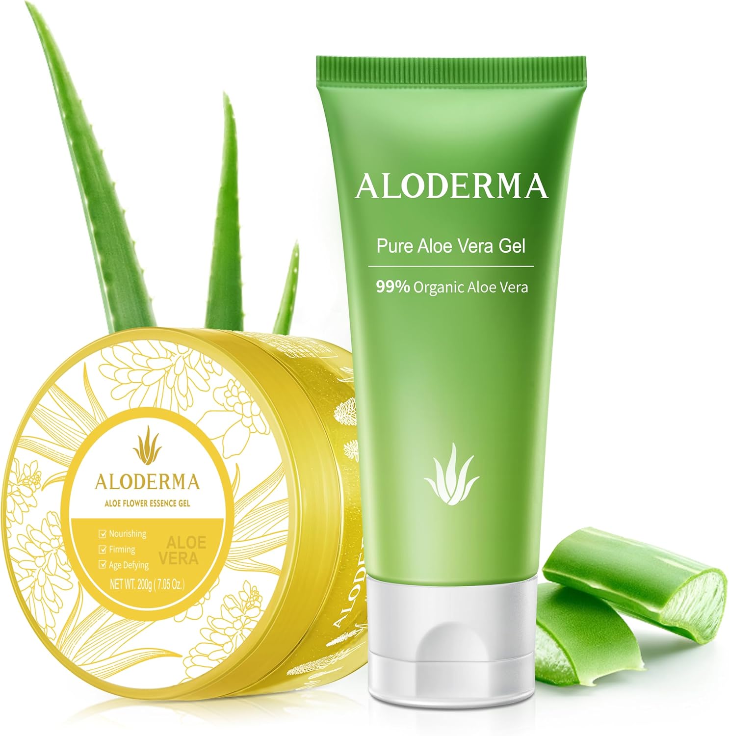 Aloderma Aloe Vera Gel Set 2 Pack front view hydrating skincare kit