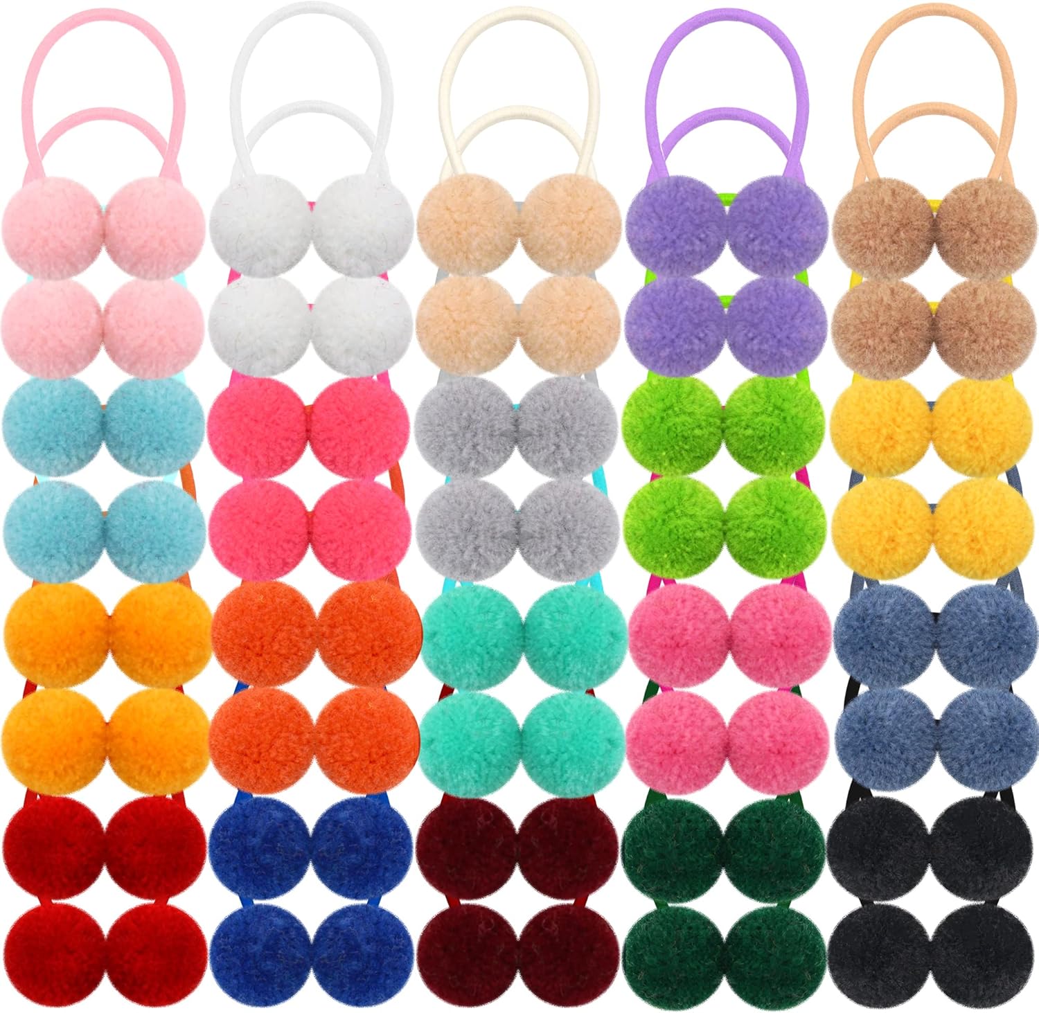 Qearl pom pom hair ties 40 piece set front view