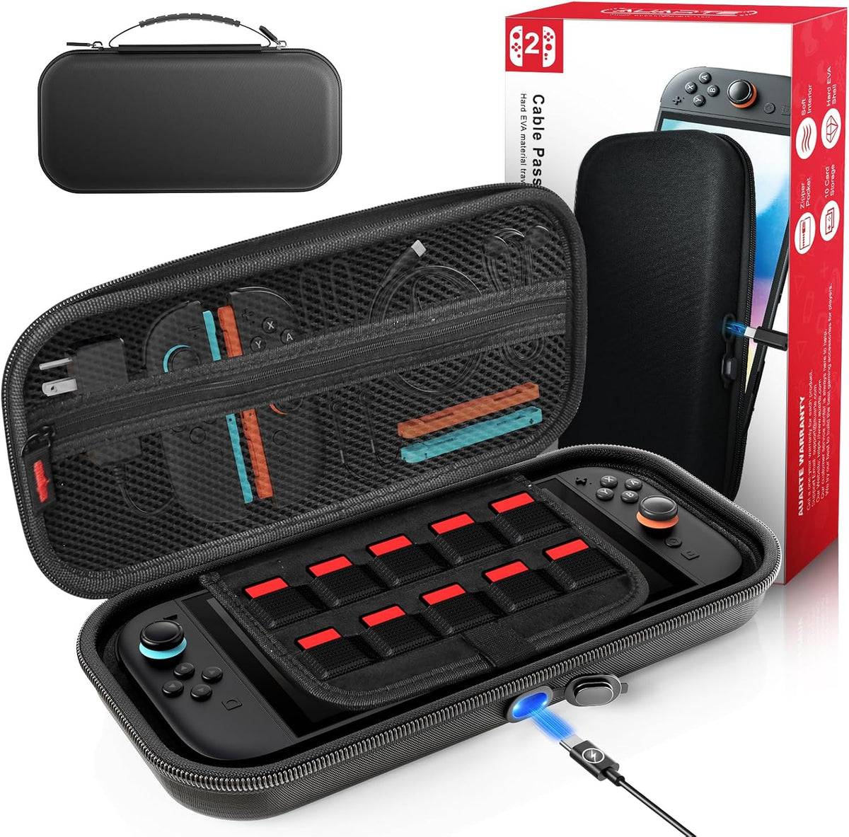 Auarte Nintendo Switch 2 carrying case front view in carbon black
