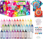 Group activity setup showcasing finished colorful tie-dye apparel