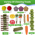 WDEFUN small pet dental treats displaying heart shaped timothy hay cakes and woven carrot toy for bunnies