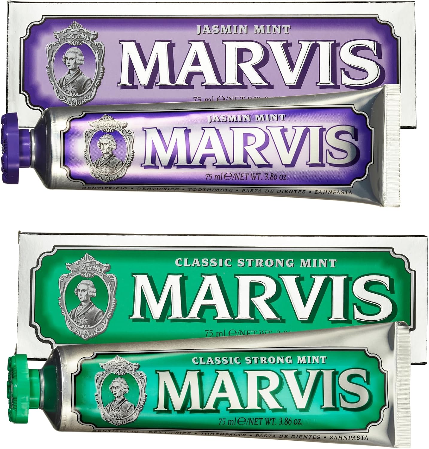 Marvis Jasmin Mint and Classic Strong Mint Toothpaste Set front packaging view
