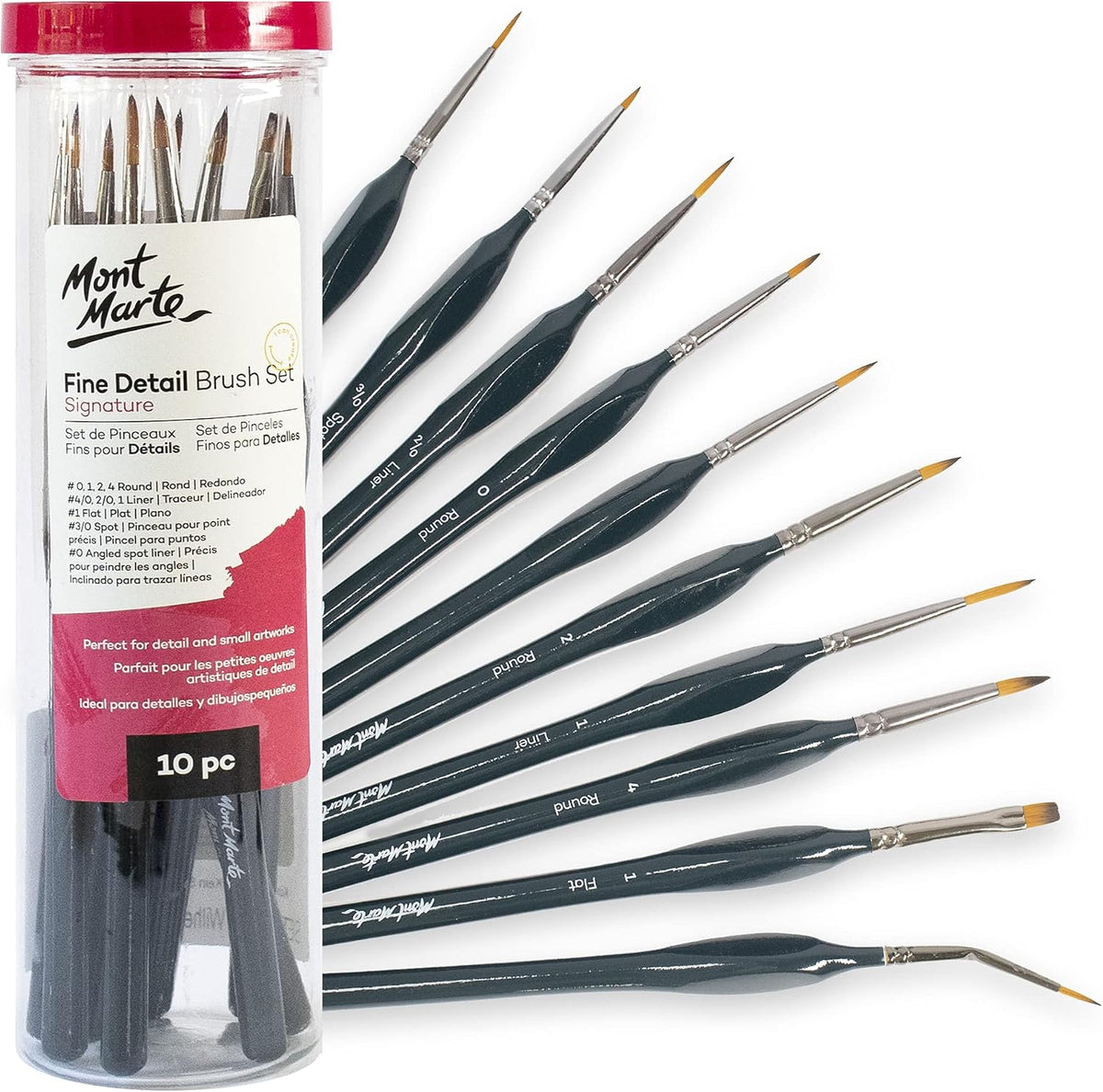 Mont Marte fine detail 10pc taklon brush set front view