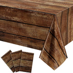 Irenare 3 piece brown wood grain rustic plastic tablecloth set