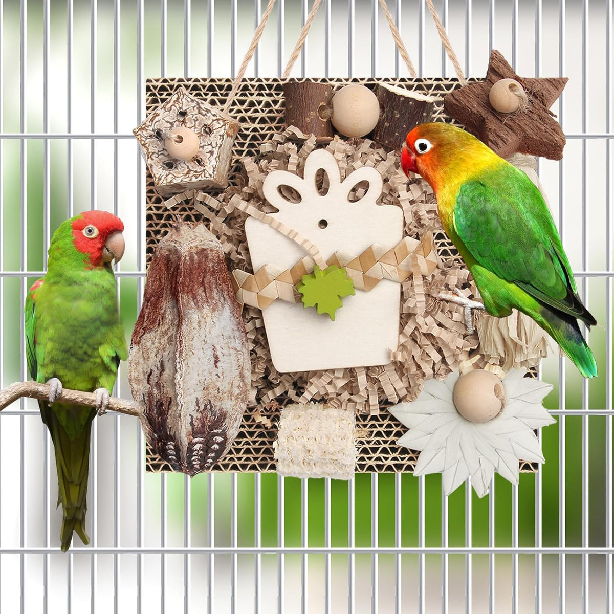 Kyouki natural foraging box elements including dried starfruit for small parrots side view