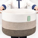 Large Cotton Rope Blanket Basket, 87L Laundry Hamper, White & Gray | Collapsible Woven Nursery Hamper, Sturdy Handles for Clothes Toys Towels, Ideal for Living Room Bedroom Bathroom - Image 10