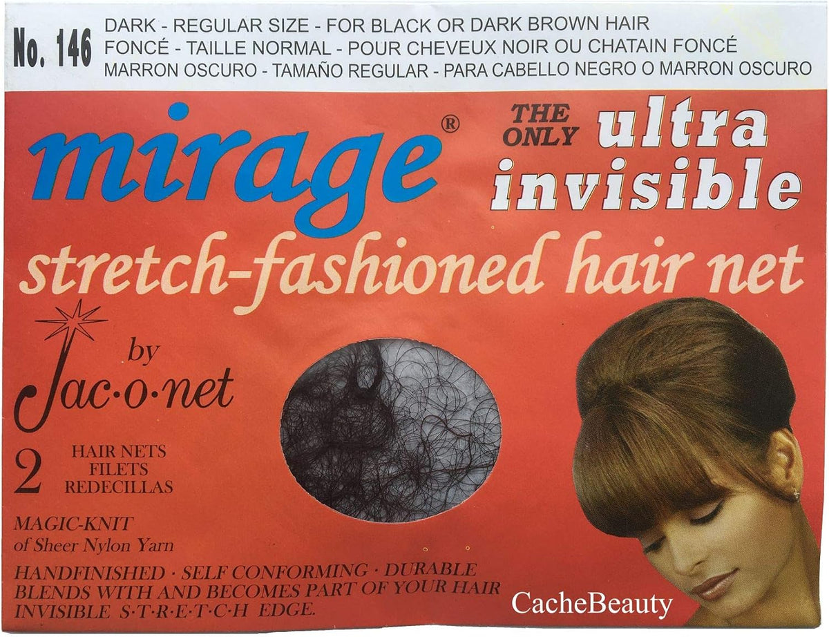 Jac-O-Net dark hair net close up showing ultra-sheer mesh and spandex band