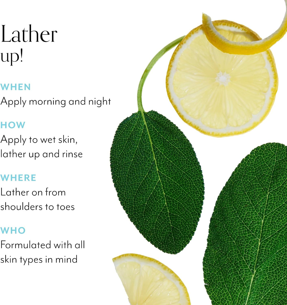 Refreshing citrus and sage scented body wash for daily shower