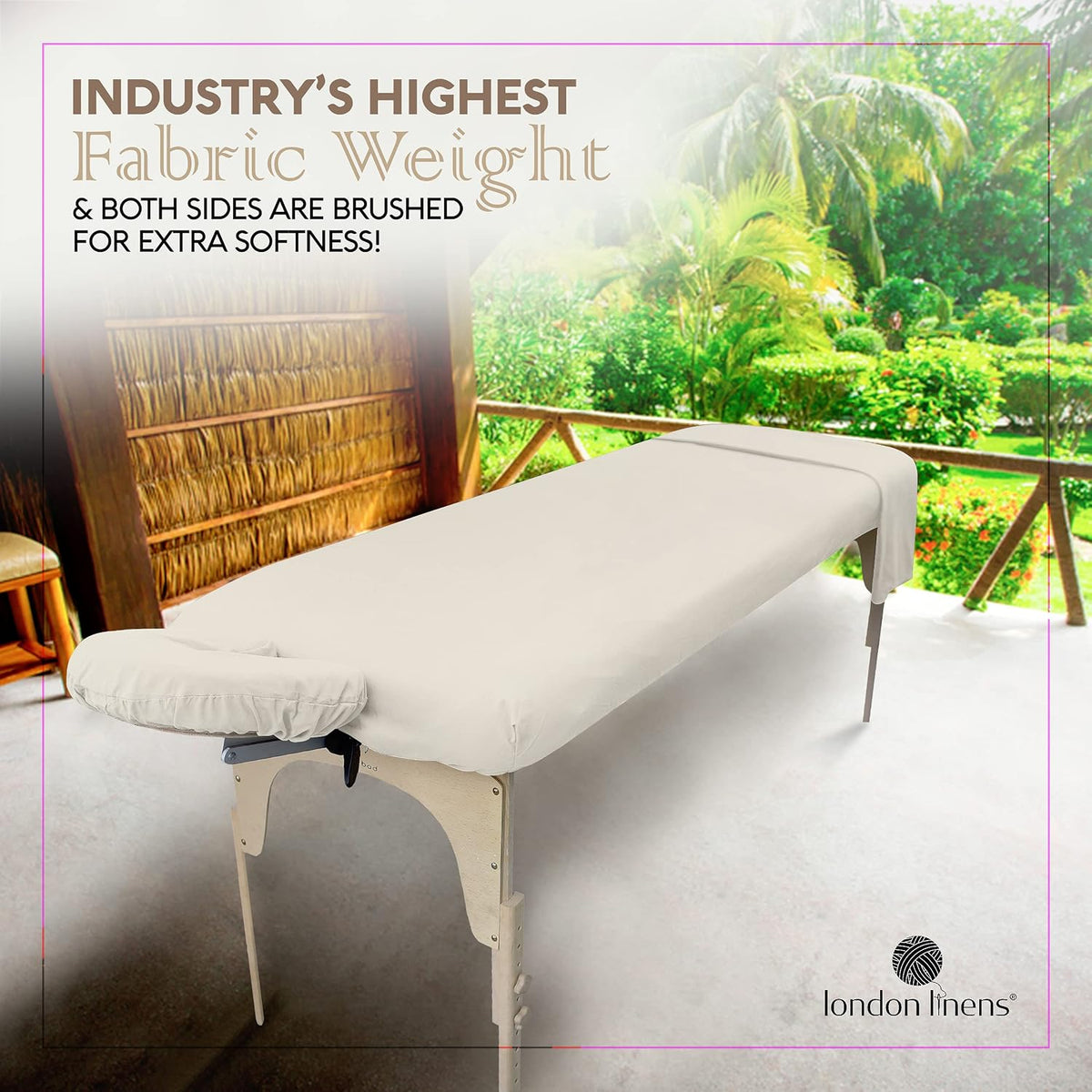 London Linens cream massage table sheet set laid flat