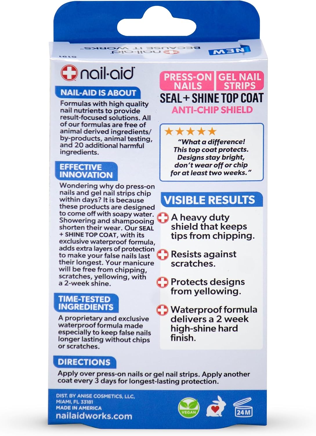 Nail-Aid Seal And Shine Top Coat anti-chip formula bottle close-up.