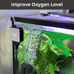 Close up of Nicrew nano aquarium air pump brushed metallic finish