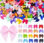 Tinkrstuff colorful mini bows for crafts front view showing a multi color assortment of small satin ribbon bows.