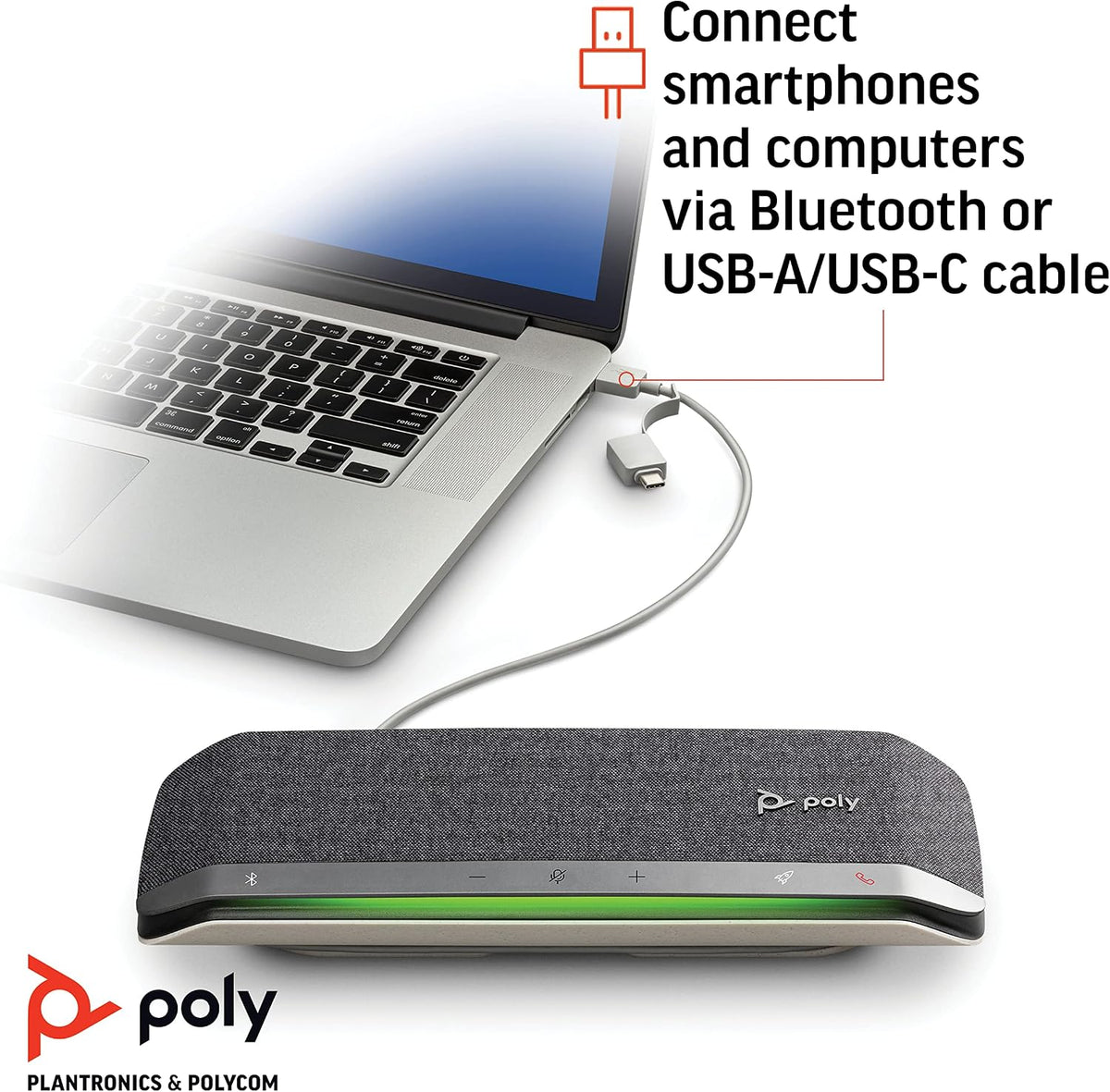Poly - Sync 40 Smart Speakerphone (Plantronics) - Flexible Work Spaces - Connect to PC/Mac via Combined USB-A/USB-C Cable and Smartphones via Bluetooth - Works with Teams, Zoom & more,Black - Image 2
