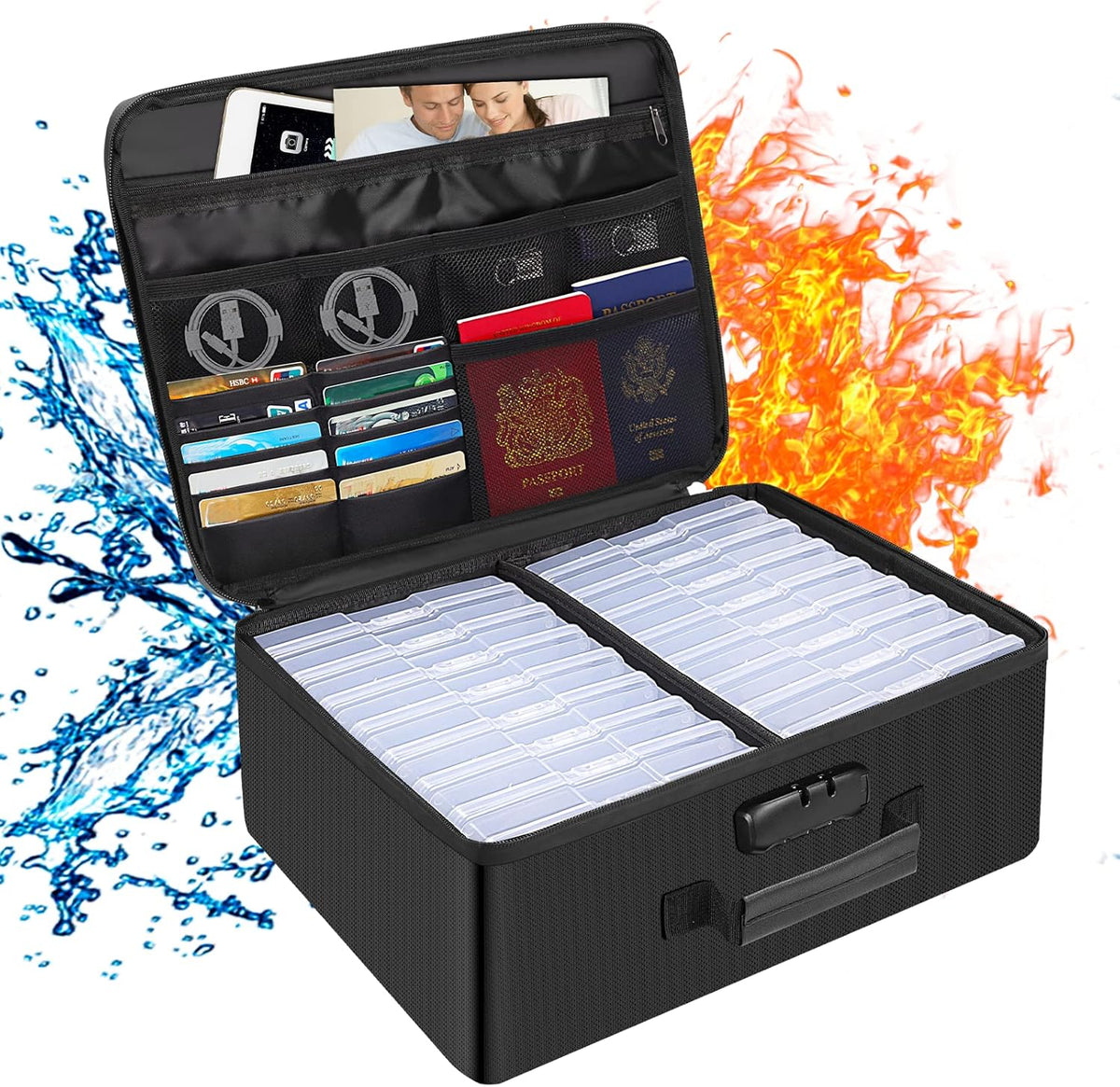 DocSafe fireproof photo storage box with combination lock front view
