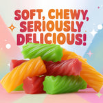 Gourmet fruit flavored soft chewy licorice twists on a platter
