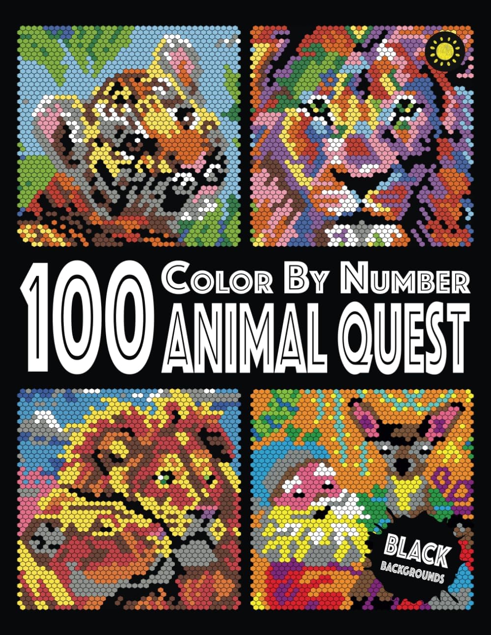 100 Animal Quest Color By Number (Black Backgrounds): color quest activity book with 12-color palette - Image 1