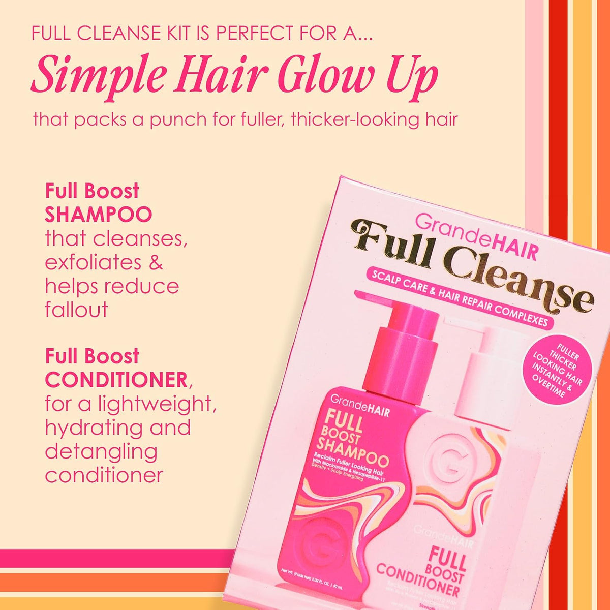 Grande Cosmetics GrandeHAIR Full Cleanse Travel Kit complete set display