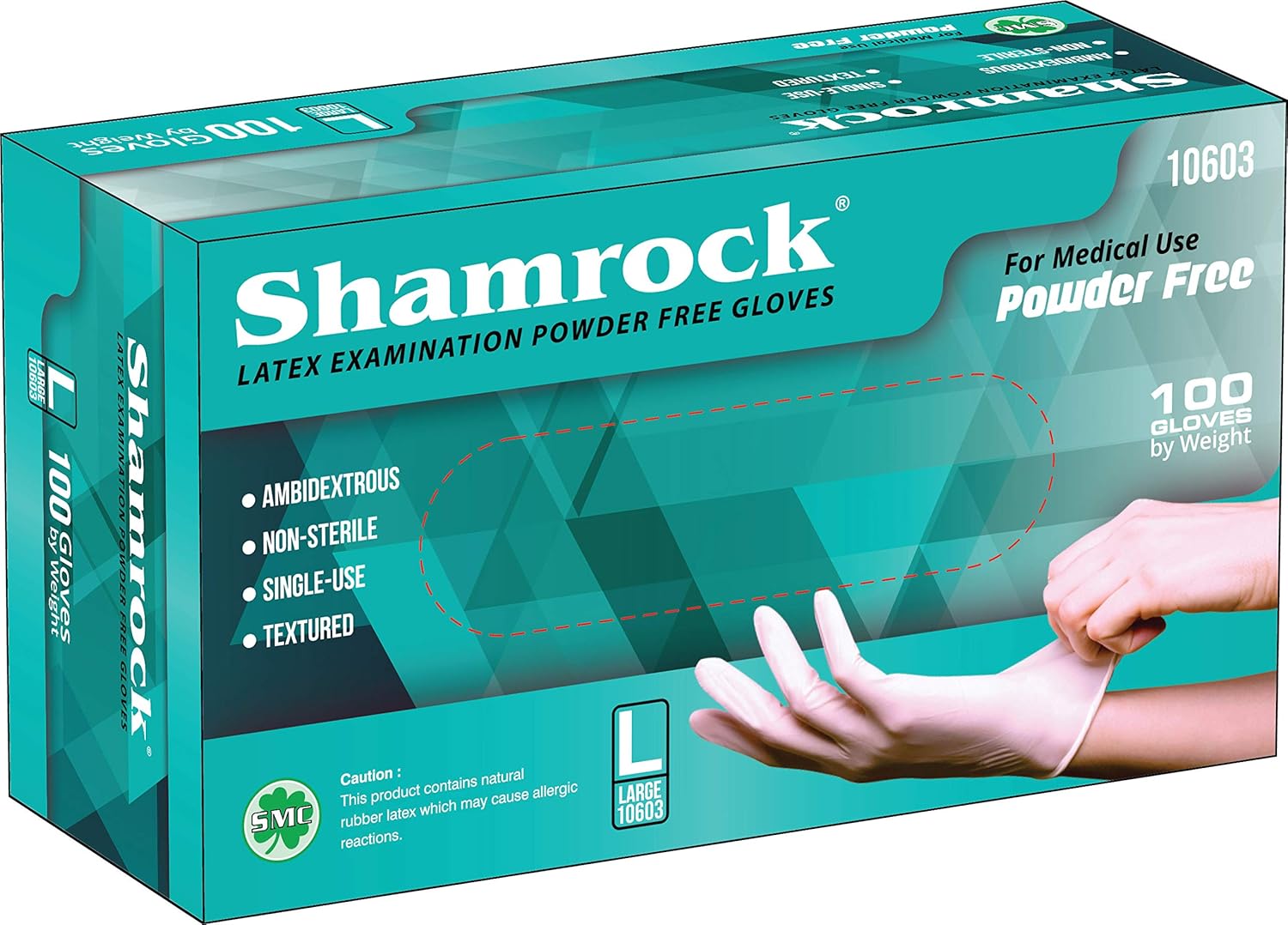 Shamrock 10600 Latex Examination Gloves - Over 5 mil, Powder-Free, Textured, Medical Use, Extended Cuff - Image 1