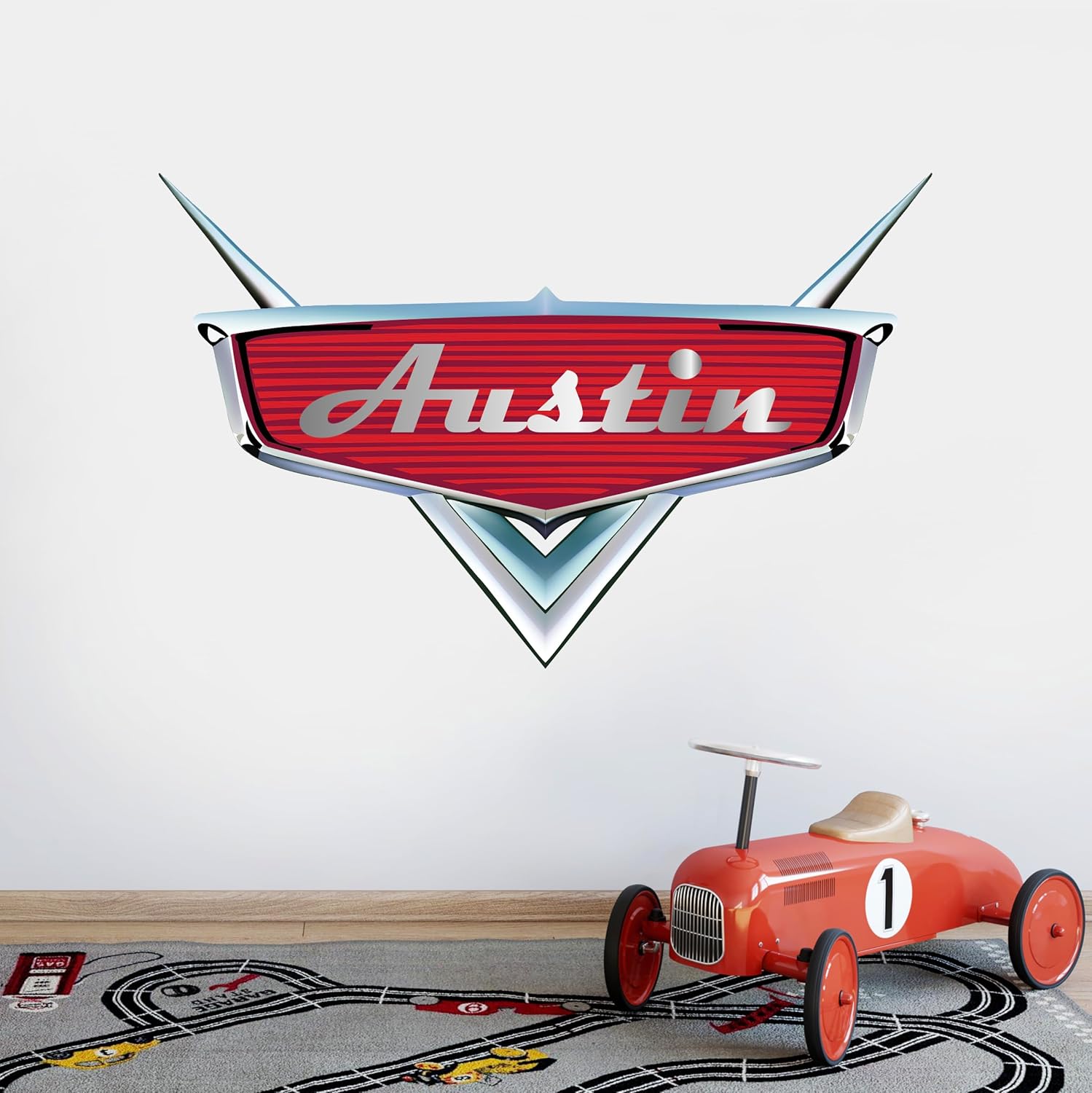 Bim-Bim personalized cars name wall decal front view in kids room