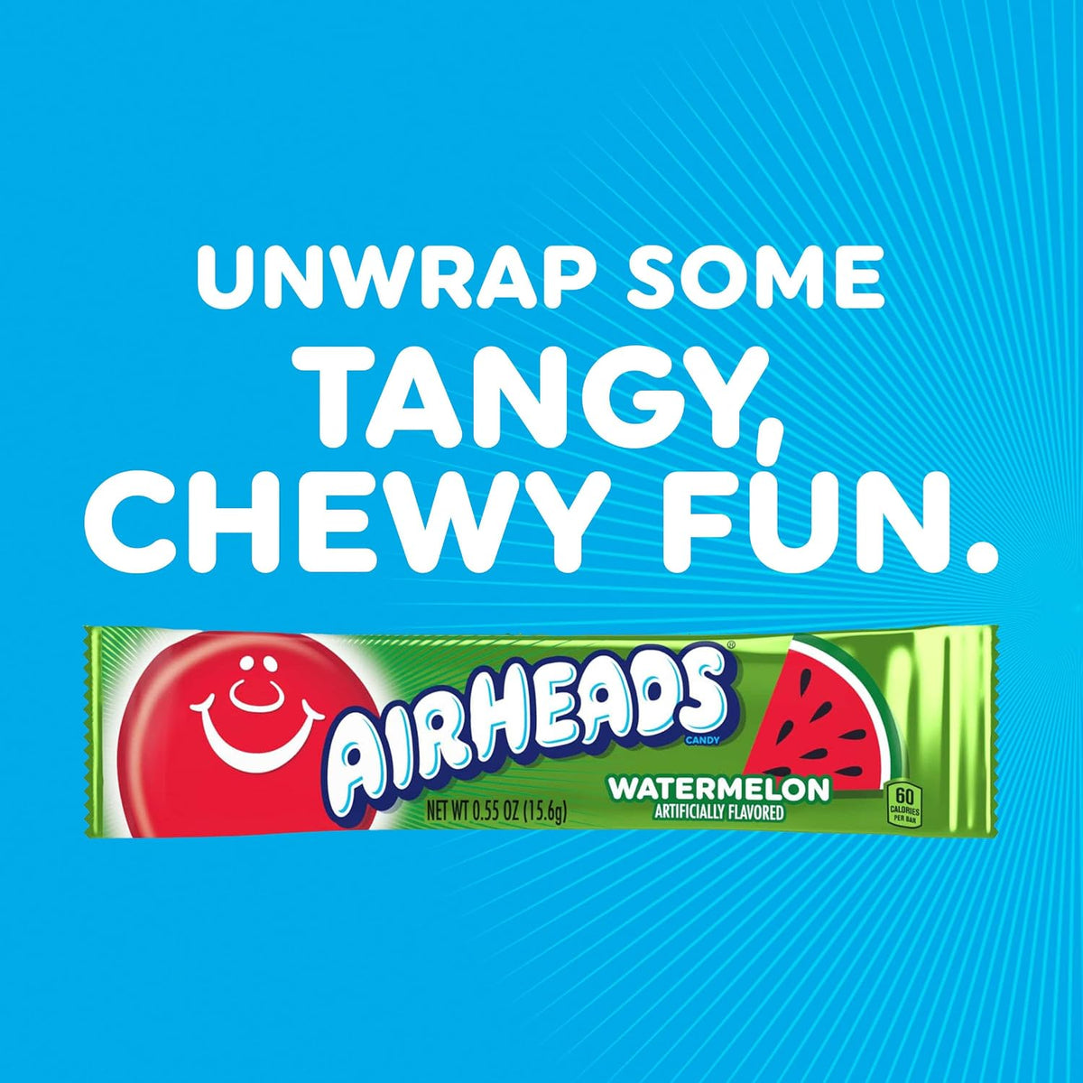 Airheads Watermelon chewy taffy candy bar unwrapped close up view