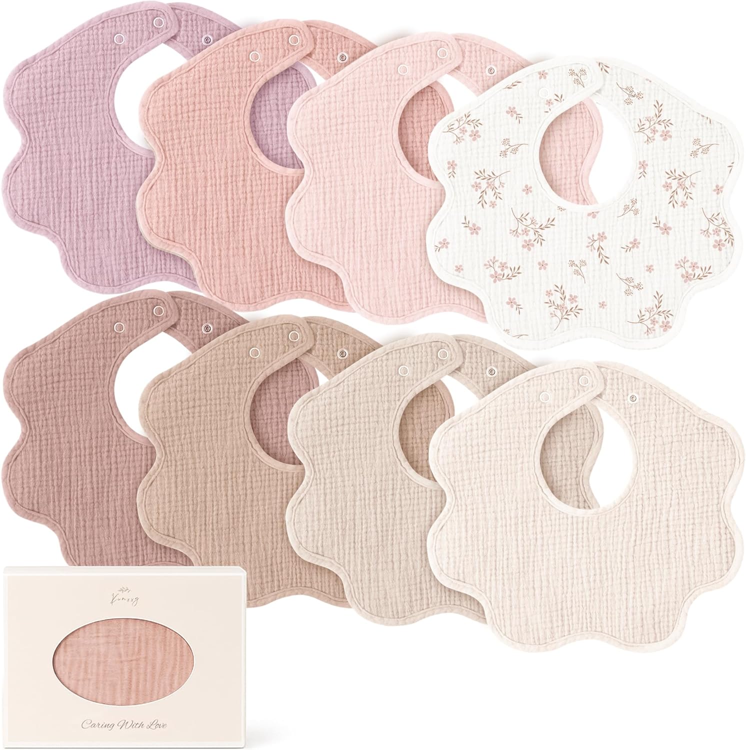 Konssy muslin baby bibs 8 pack front view