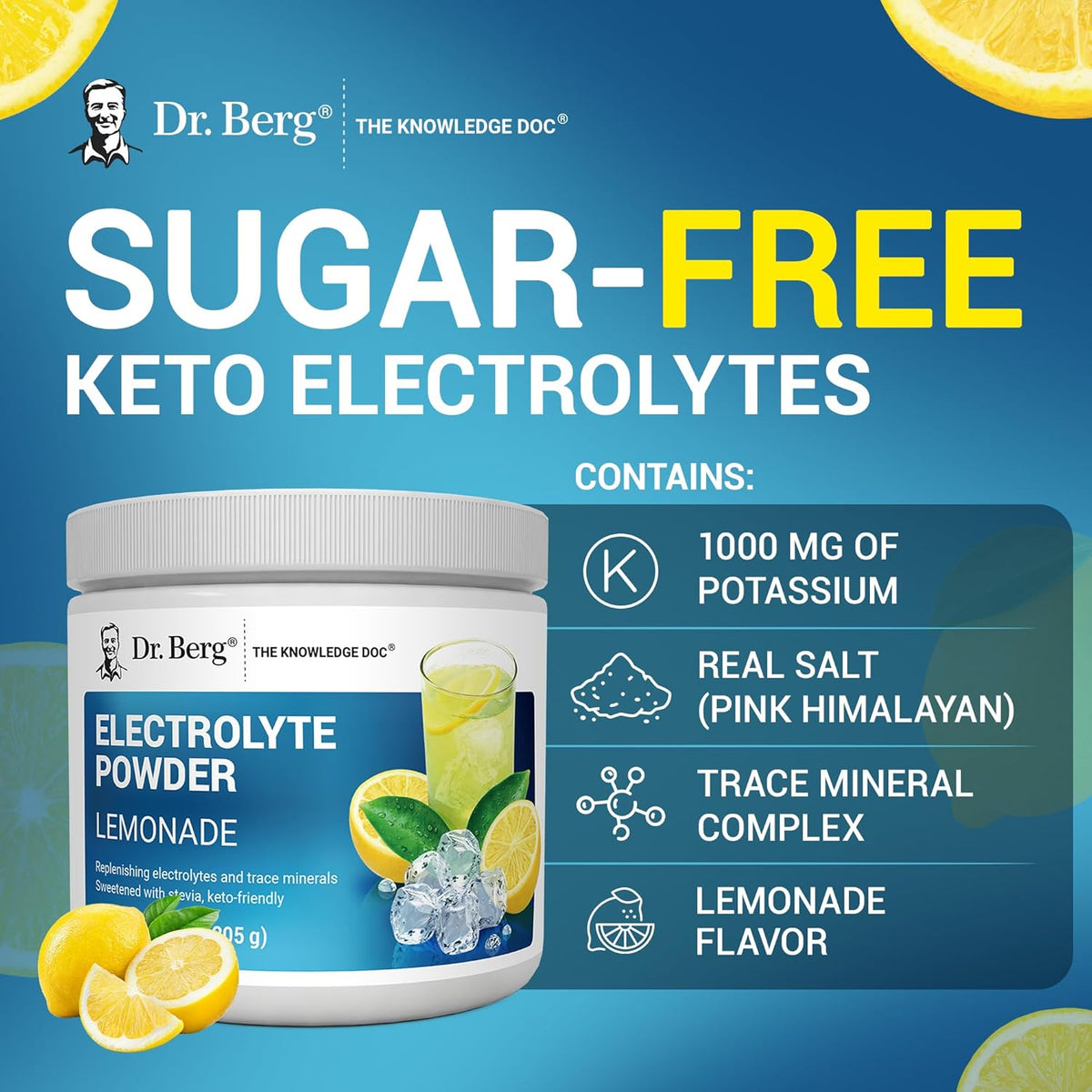 Dr. Berg 50 servings sugar free sports drink powder for daily hydration.