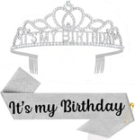 Araluky silver black crown and sash for women front view
