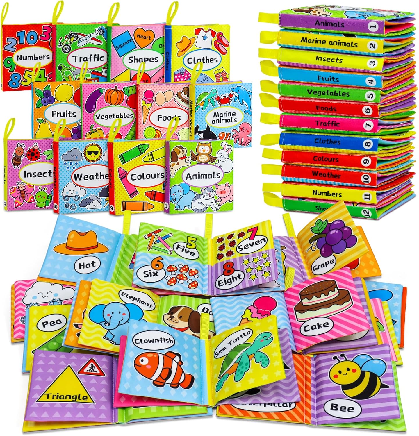Okooko 12 pieces soft baby cloth books set front view