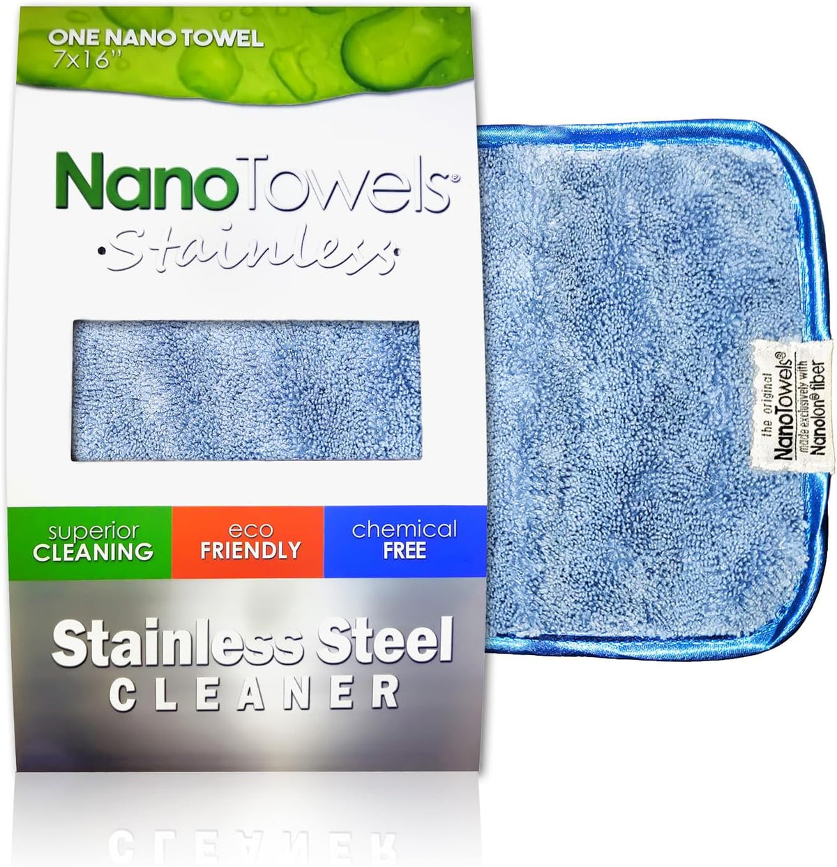 Nano Towels stainless steel cleaner cloth blue front view